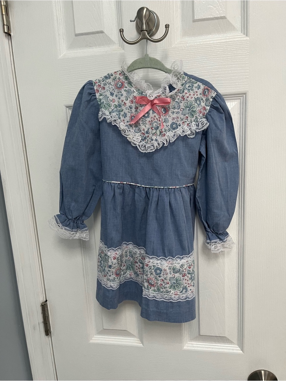 VINTAGE Sears BABY GIRL Toddler DRESS SIZE 4 FLOWER LACE USA LONG SLEEVED